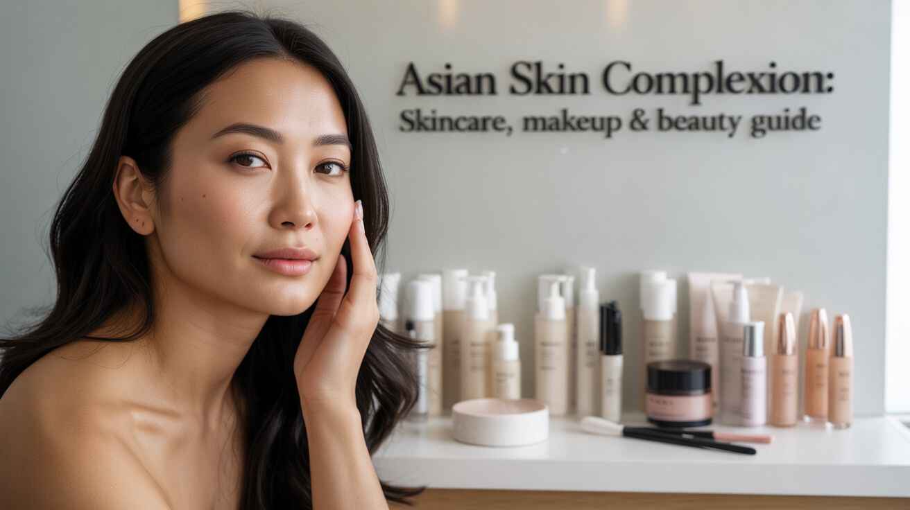 Asian skin complexion beauty guide with skincare and makeup tips for glowing, healthy skin.