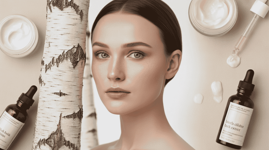 Skincare products for sensitive or birch bark skin containing white birch (Betula alba) extract to hydrate, strengthen the skin barrier, and reduce redness.