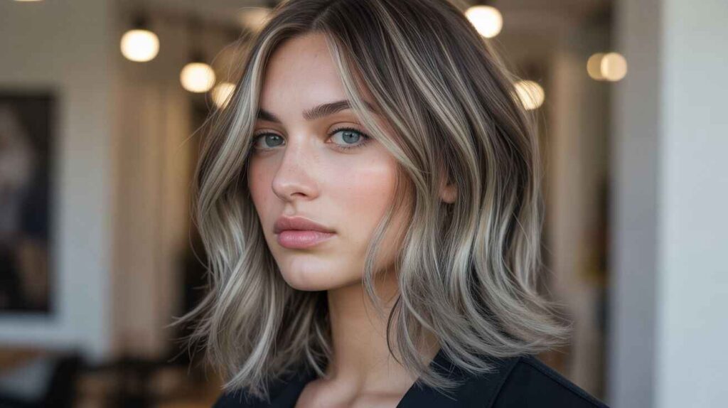Hair color ideas for cool skin tone with ashy highlights, silver babylights, smoky lowlights, and seamless cool-toned balayage for a natural, flattering look.