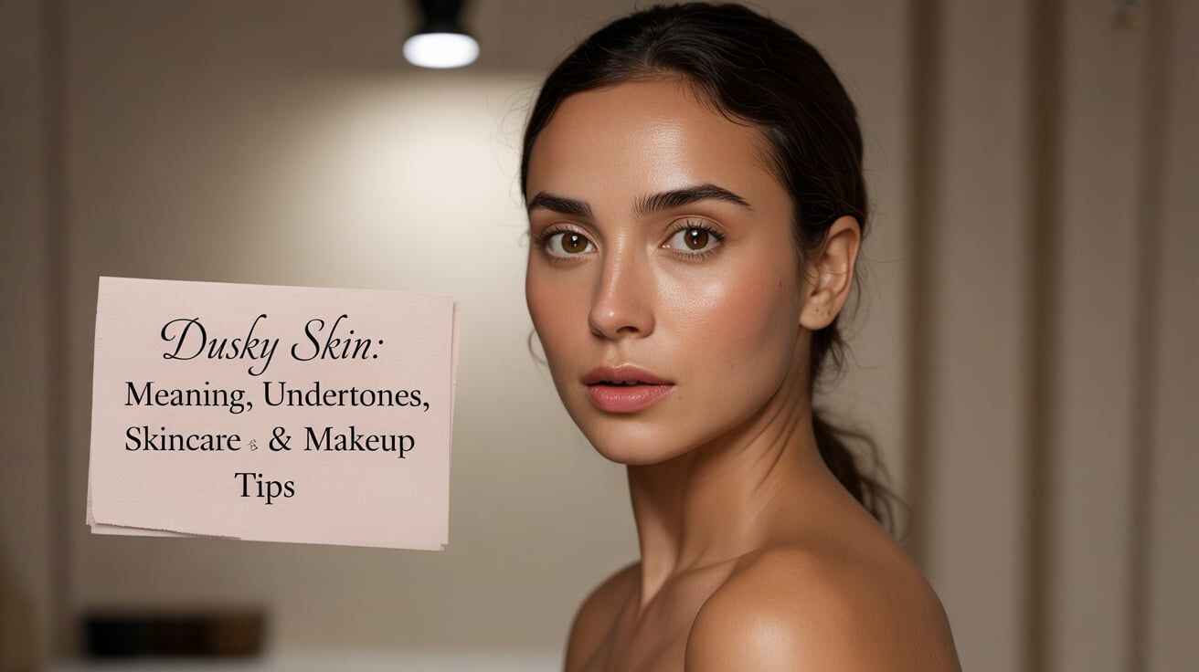 Dusky skin tone guide showing undertones, skincare, and makeup tips for radiant, glowing beauty.