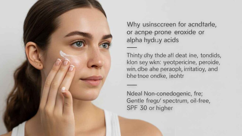 Non-comedogenic, oil-free sunscreen protecting acne-prone skin during retinoid, benzoyl peroxide, and AHA treatments